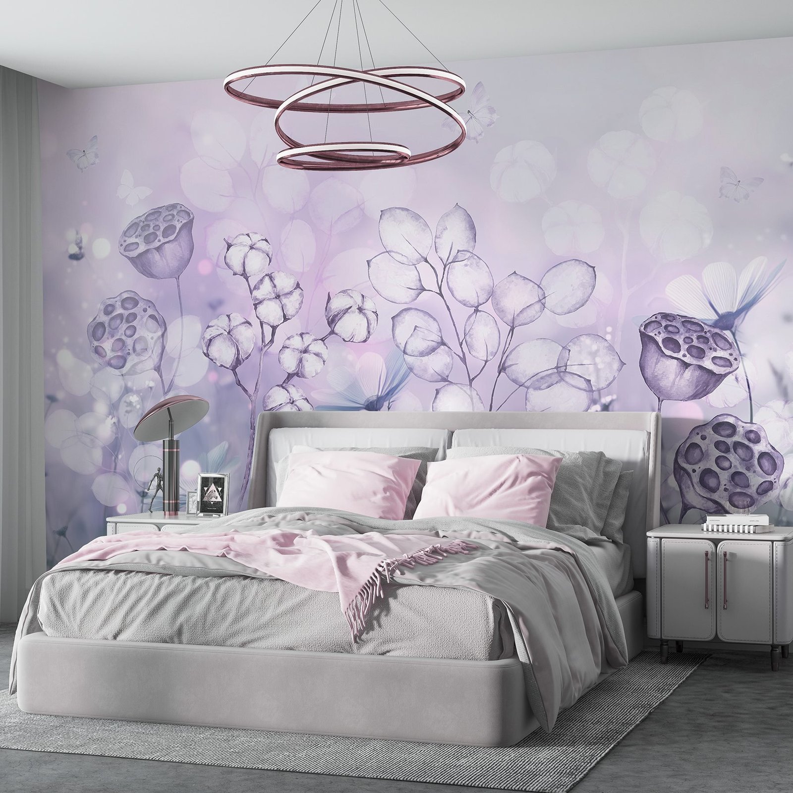 w02516v1pib99ms.jpg Papier peint – Fleurs dessinées aux tons mauves – Image 1
