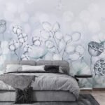 Papier peint – Fleurs dessinées aux tons bleu grisé