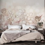 Papier peint – Fleurs dessinées aux tons rose poudré