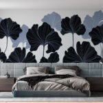 Papier peint – Feuilles de ginkgo noires