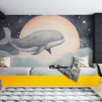 Papier peint – Baleine sous une grande lune