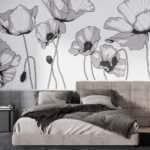 Papier peint – Coquelicots dessinés en noir et blanc