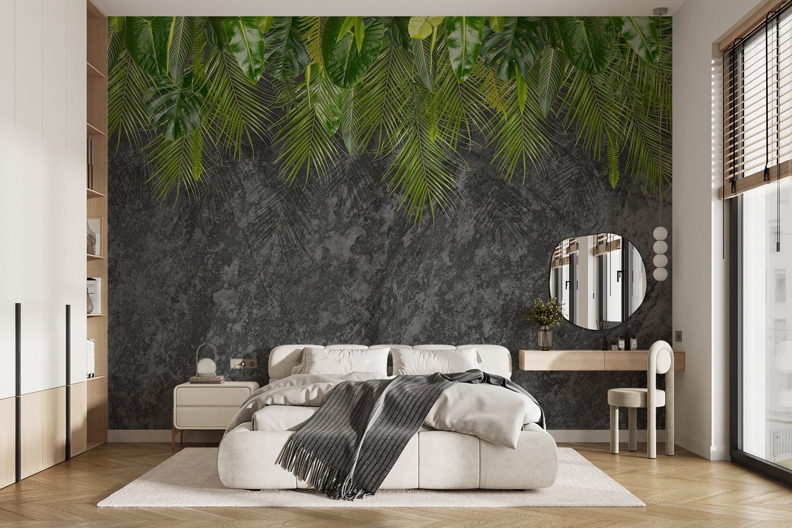 w02547pib1mr.jpg Papier peint – Feuilles vertes en cascade sur fond sombre – Image 1