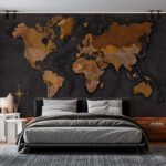 Papier peint – Carte du monde cuivrée sur fond noir