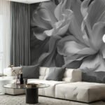 Papier peint – Fleurs grises sur fond sombre