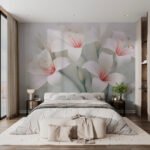 Papier peint – Magnolias blancs aux cœurs roses