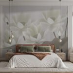 Papier peint – Fleurs blanches aux contours transparents