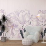 Papier peint – Fleurs esquissées en mauve