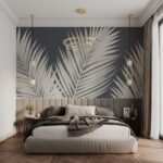 Papier peint – Palmes blanches sur fond sombre