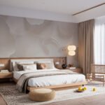 Papier peint – Feuilles blanches sur fond taupe