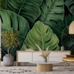 Papier peint – Grandes feuilles de monstera vertes