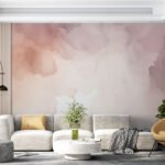 Papier peint – Nuages de peinture rose et crème