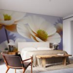 Papier peint – Fleur blanche au cœur vert en gros plan