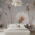 Papier peint – Marguerites séchées sur fond gris