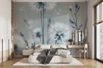Papier peint – Pissenlits blancs sur fond bleu