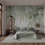 Papier peint – Branches fleuries vert tendre en cascade