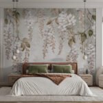 Papier peint – Grappes de fleurs beiges en cascade