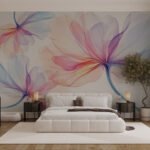 Papier peint – Fleurs abstraites roses et bleues