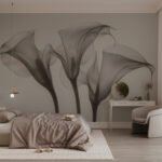 Papier peint – Arums gris en transparence
