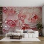 Papier peint – Roses roses effet relief