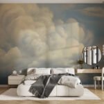 Papier peint – Nuages dorés dans un ciel bleu