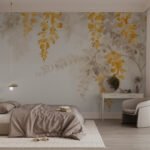 Papier peint – Branches aux feuilles dorées