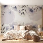 Papier peint – Branches bleues sur fond crème