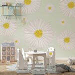 Papier peint – Marguerites blanches sur fond crème