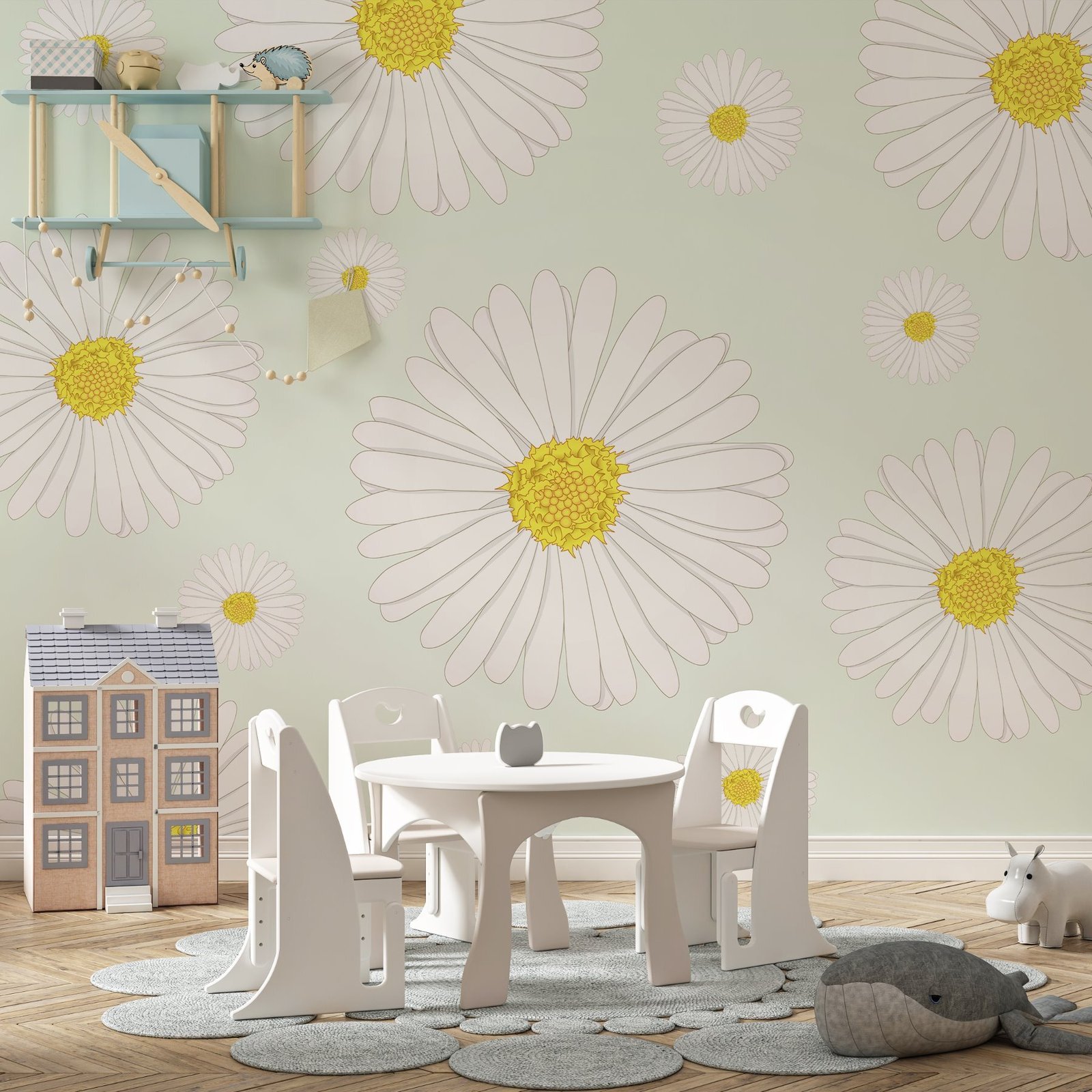 w02652v2pir33ms.jpg Papier peint – Marguerites blanches sur fond crème – Image 1