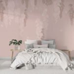 Papier peint – Branches fleuries en cascade sur fond rose