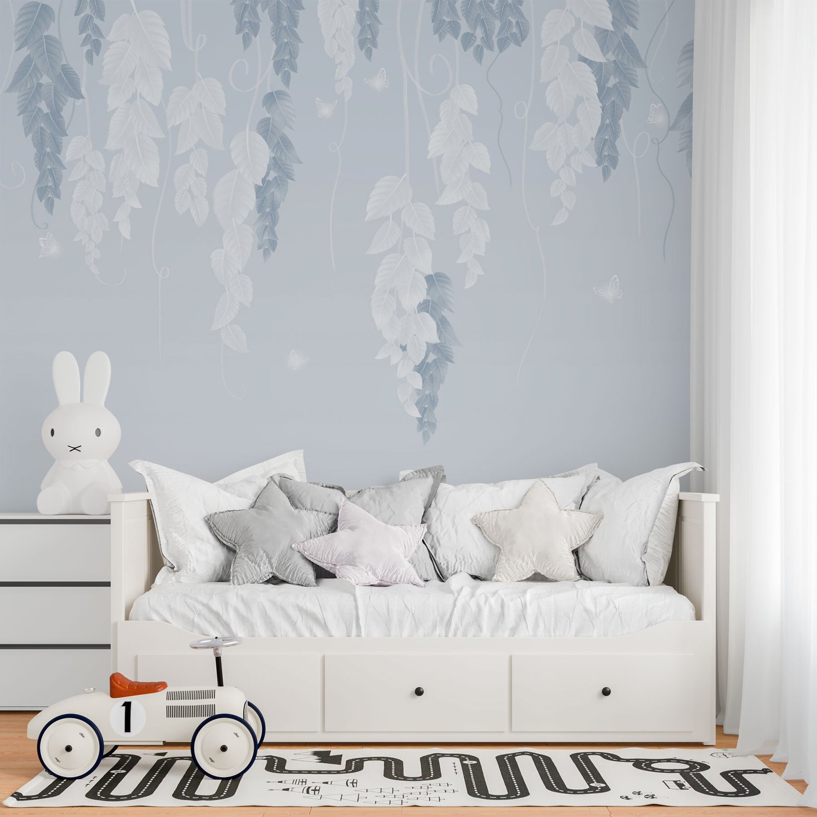 w02655v1pib5ms.jpg Papier peint – Branches fleuries blanches sur fond bleu gris – Image 1