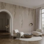 Papier peint – Branches fleuries beiges en cascade