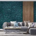 Papier peint – Mur végétal turquoise effet mousse