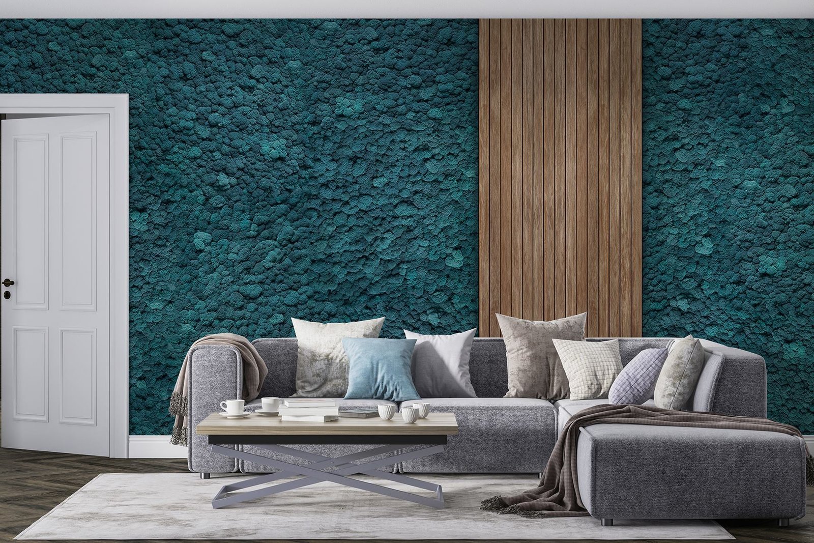 w02656v2pig45r.jpg Papier peint – Mur végétal turquoise effet mousse – Image 1