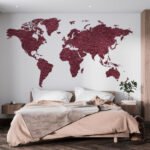 Papier peint – Carte du monde bordeaux sur fond blanc