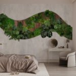 Papier peint – Vague de végétation verte sur fond beige