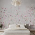Papier peint – Petites fleurs roses sur tiges fines