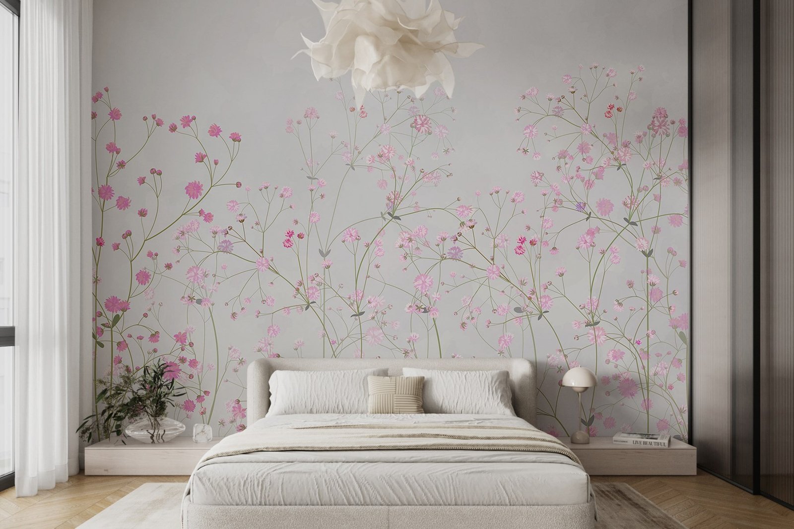 w02659pib4mr.jpg Papier peint – Petites fleurs roses sur tiges fines – Image 1