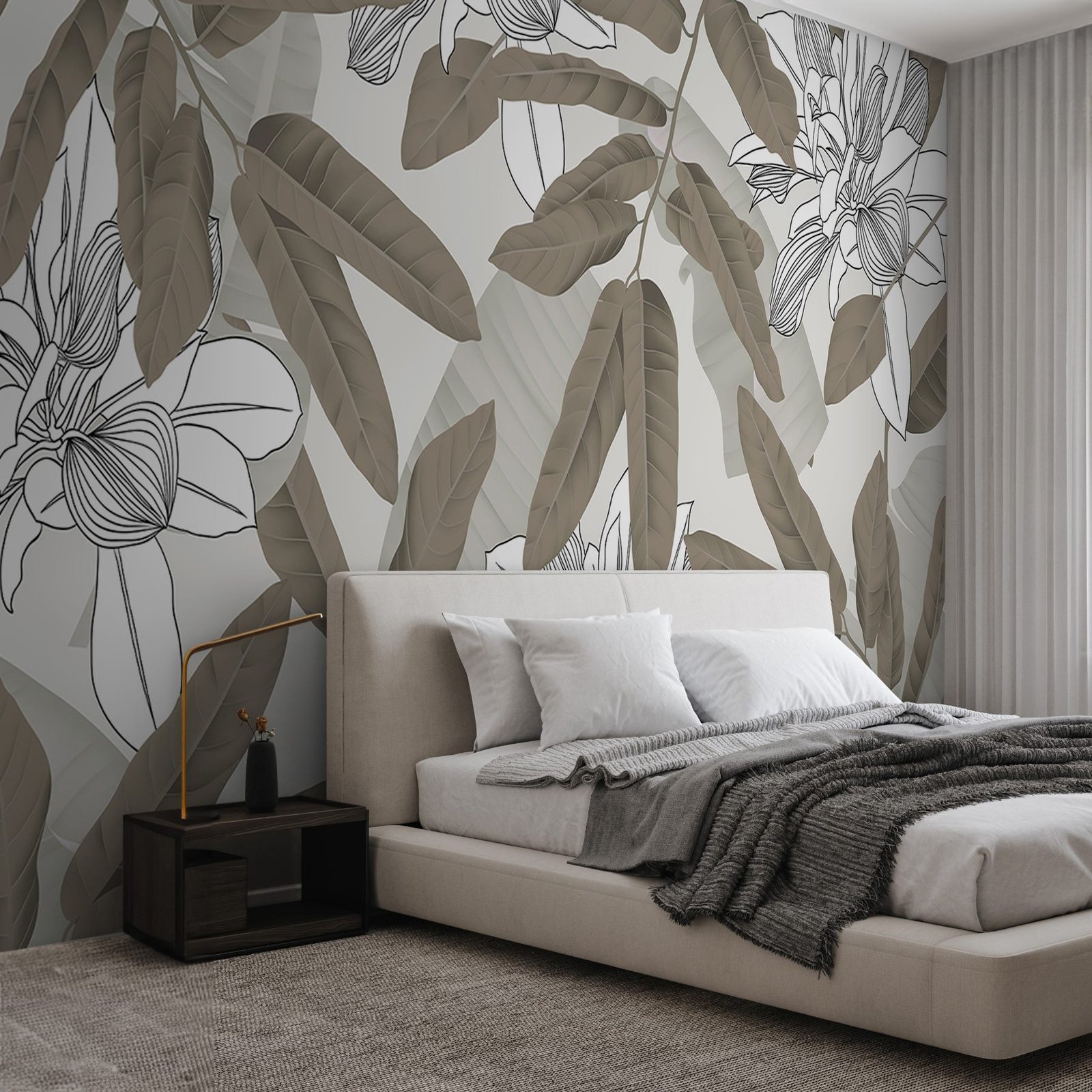 w02669pib1ms.jpg Papier peint – Feuillage beige et blanc au trait – Image 1