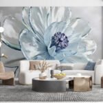 Papier peint – Fleur bleu pâle au cœur sombre