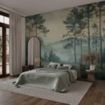 Papier peint – Forêt au bord d’un lac bleu