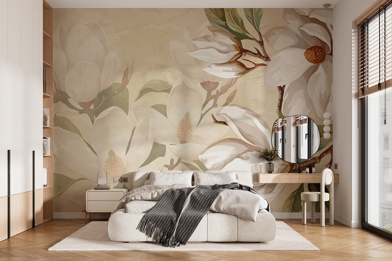 w02694pib1r.jpg Papier peint – Fleurs crème et feuillage beige – Image 1