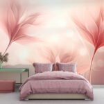 Papier peint – Fleurs corail dans une lumière rose