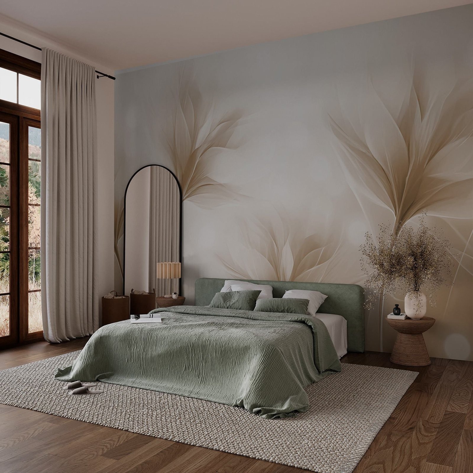 w02697v1pib1ms-1.jpg Papier peint – Fleurs beiges dans une lumière crème – Image 1