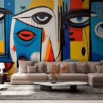 Papier peint – Visages abstraits multicolores