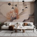 Papier peint – Fleur beige au cœur orangé