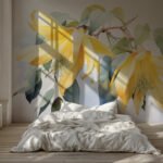 Papier peint – Lys jaunes sur fond beige