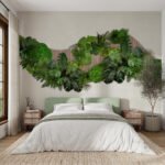 Papier peint – Vague de plantes vertes sur fond gris