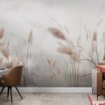 Papier peint – Graminées roses et beiges