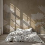 Papier peint – Lotus blancs sur fond beige
